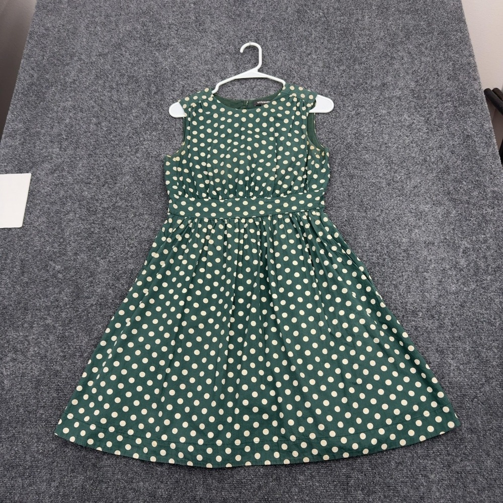 Emily and Fin Dress Womens S Green Cotton Polka Dot Fit and Flare Retro Style